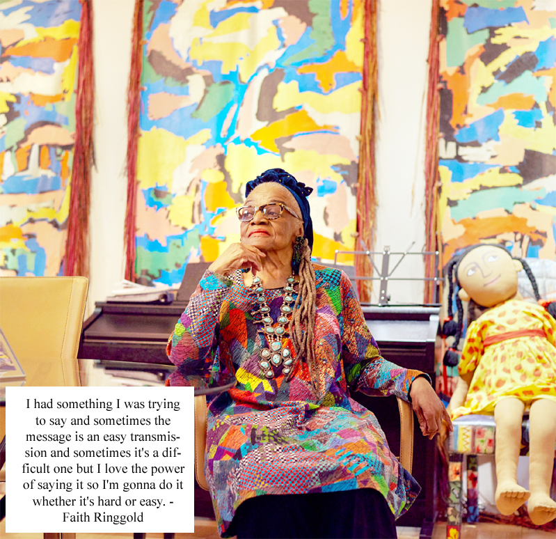 Faith Ringgold American painter, author, mixed media sculptor, performance artist, intersectional activist most significant cultural figures of twentieth and twenty-first centuries
