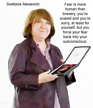 Svetlana Alexievich Belarusian investigative journalist, essayist oral historian awarded 2015 Nobel Prize in Literature monument to suffering and courage born 31 May 1948 Ukraine