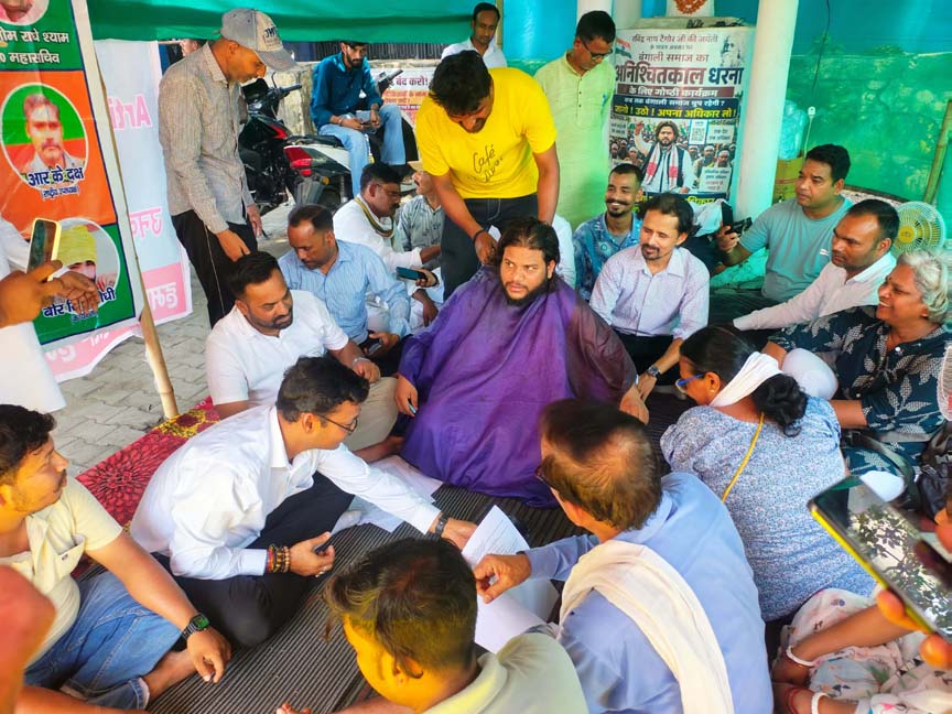 07-06-2026 Rudrapur Youth, including emerging leader Subrat Biswas, shave heads as part of the Reservation is Our Right movement; hair to sent to Prime Minister and Chief Minister