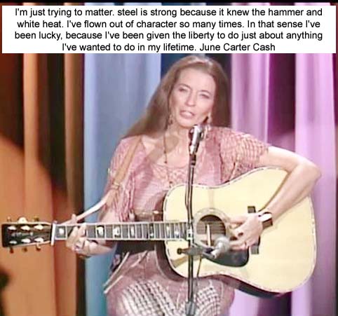 June Carter Cash American country singer, songwriter, comedienne, actress, author second wife of singer Johnny Cash Born 23 June 1929 Maces Spring, Virginia