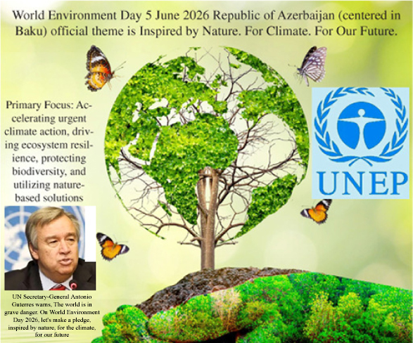 New York UN Secretary General Antonio Guterres warns, The world is in grave danger. On World Environment Day 2026, let's make a pledge, inspired by nature, for the climate, for our future