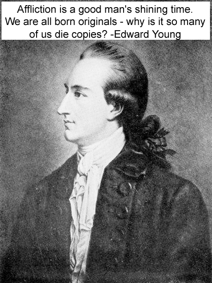 Edward Young English poet, dramatist and literary critic Night-Thoughts, series of philosophical writings in blank verse baptised 3 July 1683 Upham, Winchester UK influencing Goethe and Edmund Burke