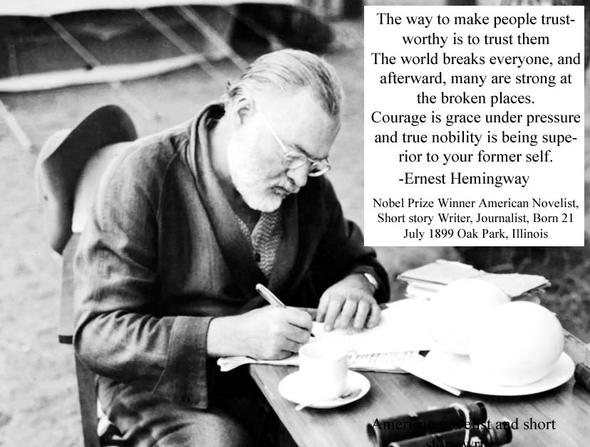 Ernest Hemingway Nobel Prize Winner American Novelist, Short story Writer, Journalist, Born 21 July 1899 Oak Park, Illinois